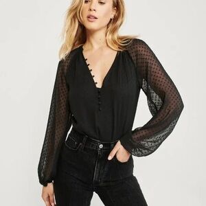 Abercrombie & Fitch Black Clipdot Balloon Sleeve Bodysuit